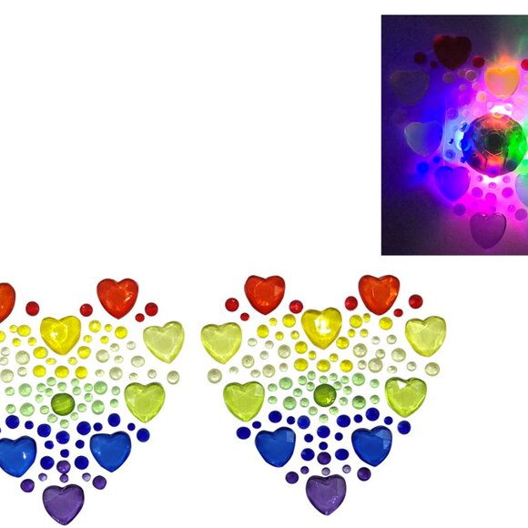 Sass Chick Other - Led Light Up Pasties Rainbow Heart, Nipple Covers, EDC, REUSABLE RHINESTONE